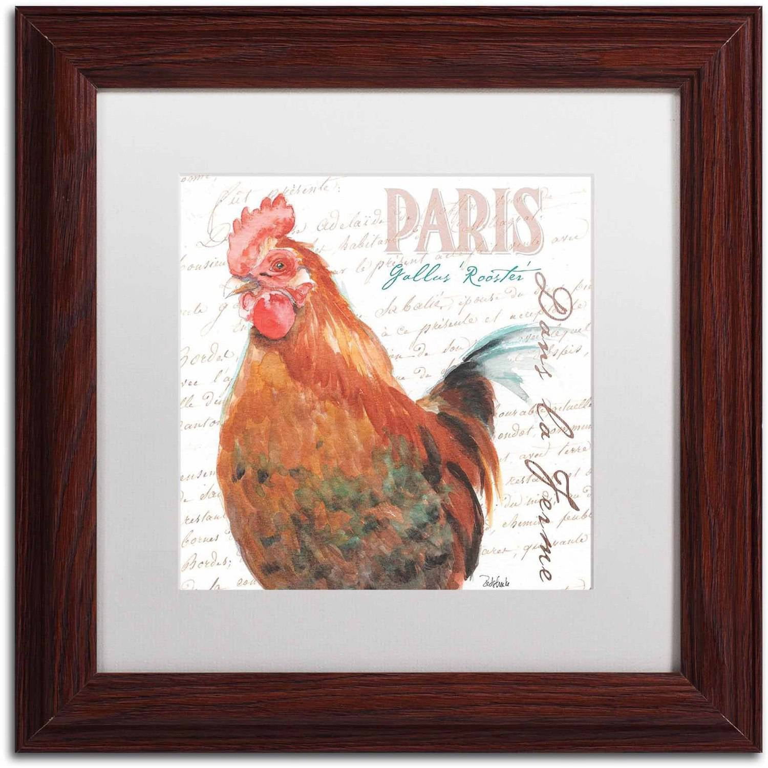 Trademark Fine Art "Dans la Ferme Rooster I" Canvas Art by Jennifer Redstreake White Matte, Wood Frame