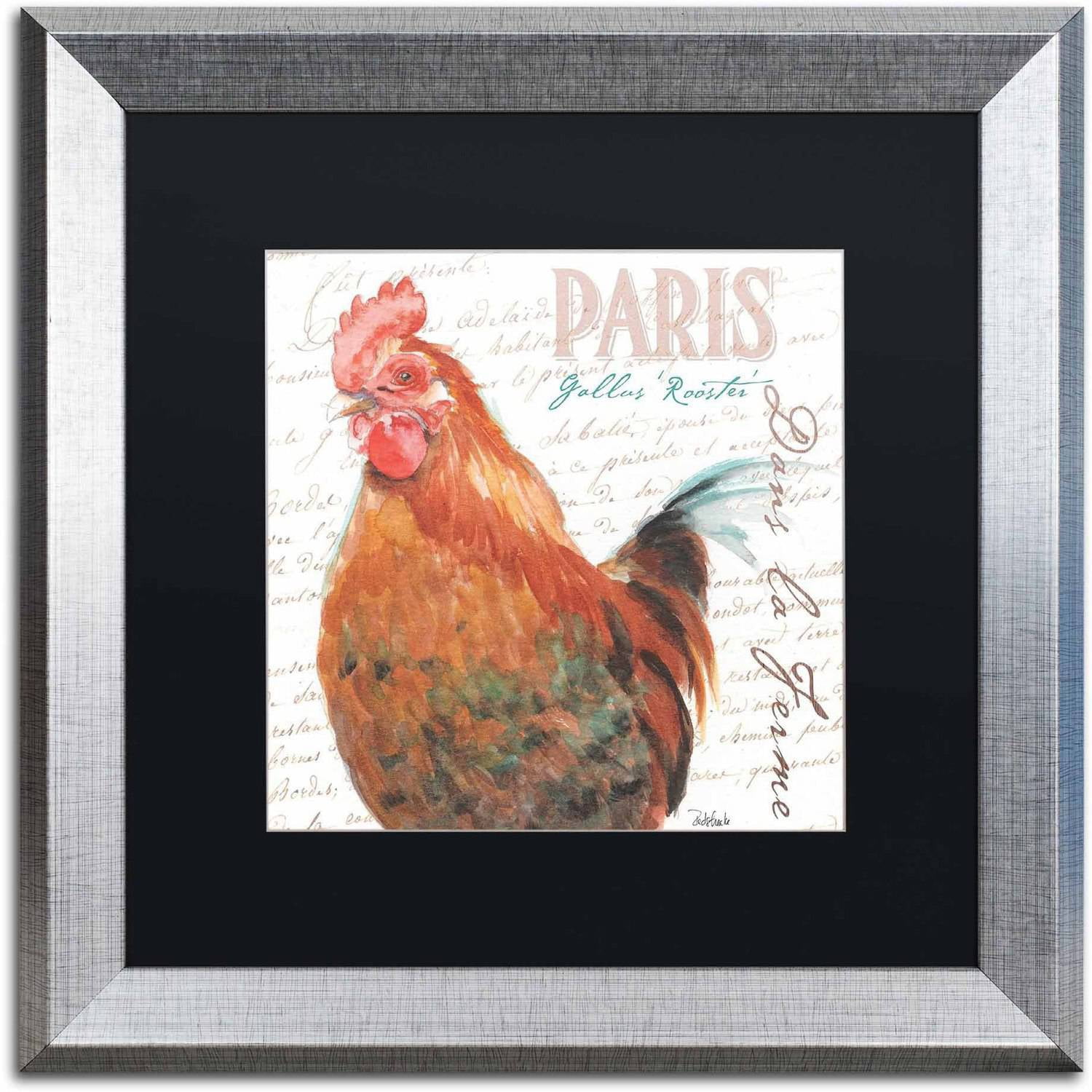 Trademark Fine Art "Dans la Ferme Rooster II" Canvas Art by Jennifer Redstreake Black Matte, Silver Frame