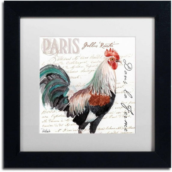 Trademark Fine Art "Dans la Ferme Rooster III" Canvas Art by Jennifer Redstreake White Matte, Black Frame