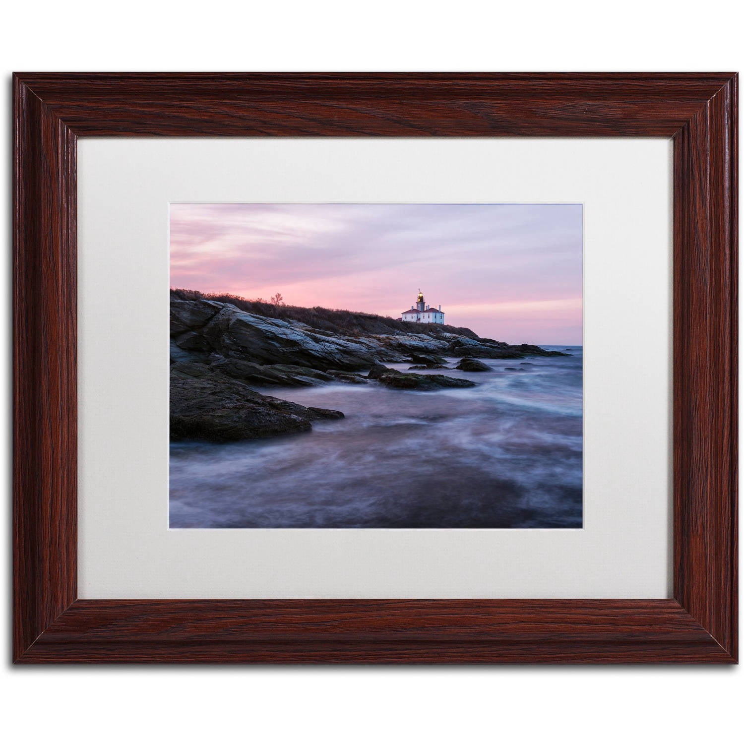 Trademark Fine Art "Dawn at Beavertail" Canvas Art by Michael Blanchette Photography White Matte, Wood Frame
