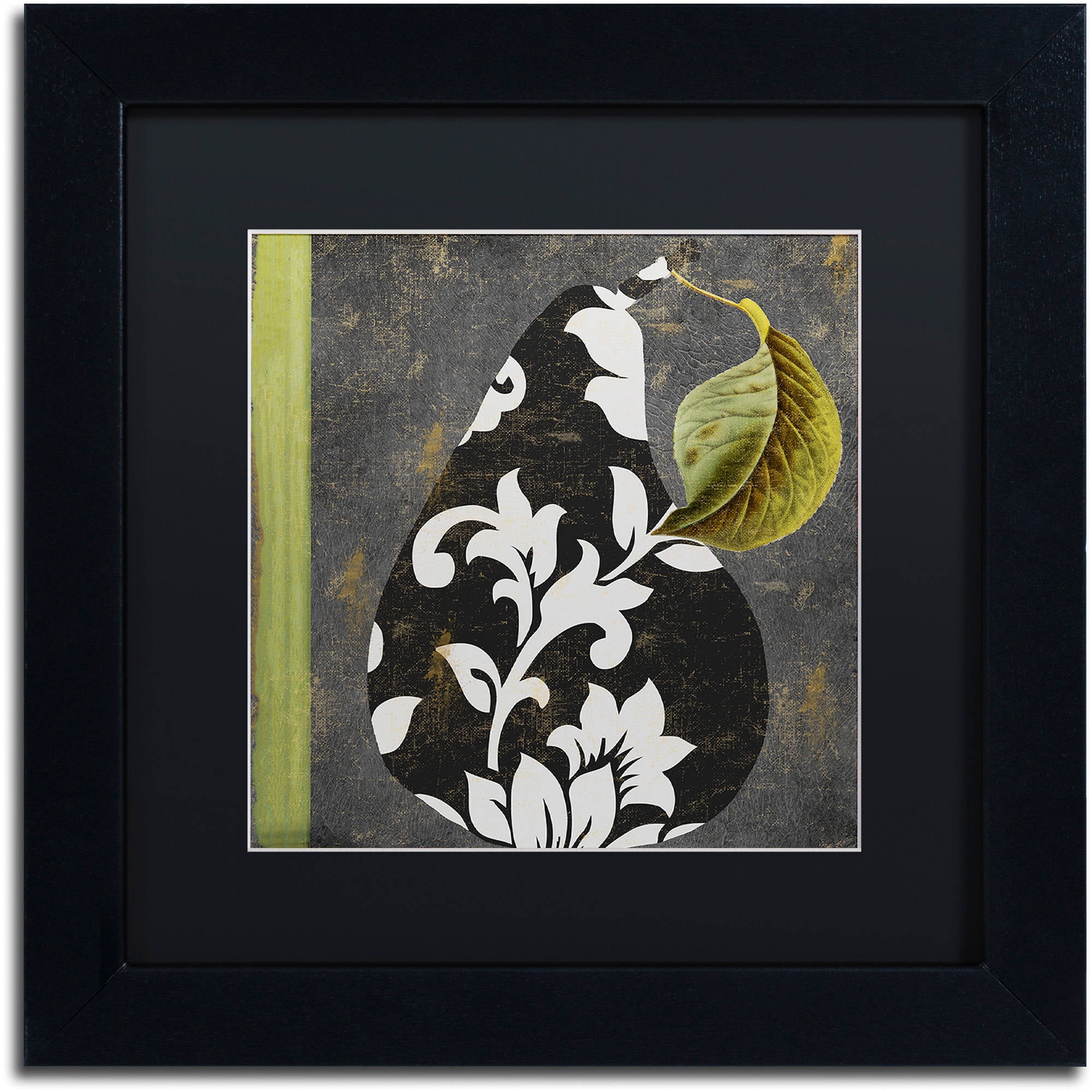 Black Framed Abstract Pear Canvas Art with Black Mat