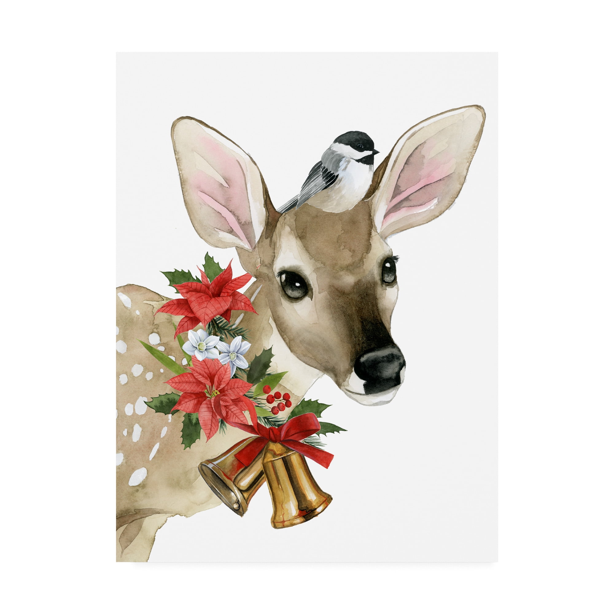 Christmas Deer and Bird Canvas Art for Kids Nursery