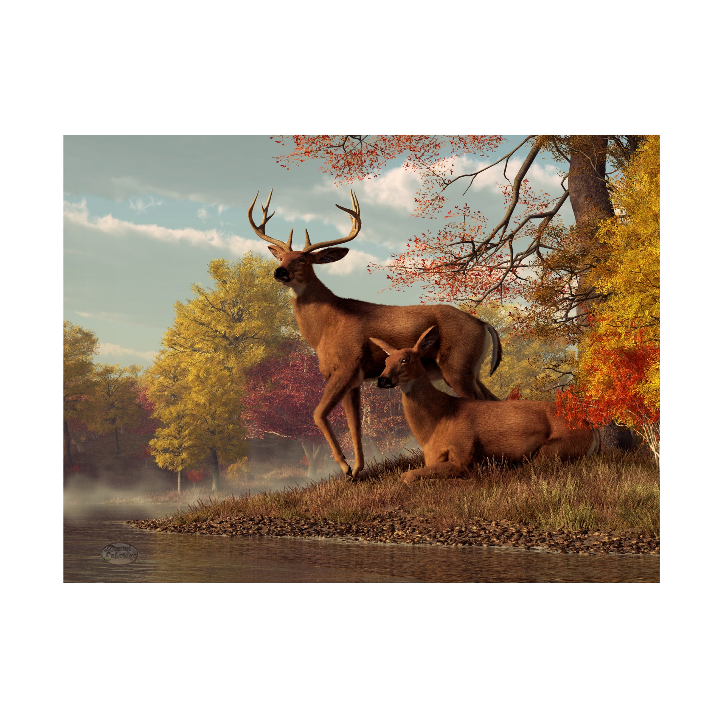 Trademark Fine Art 'Deer On An Autumn Lakeshore' Canvas Art by Daniel Eskridge