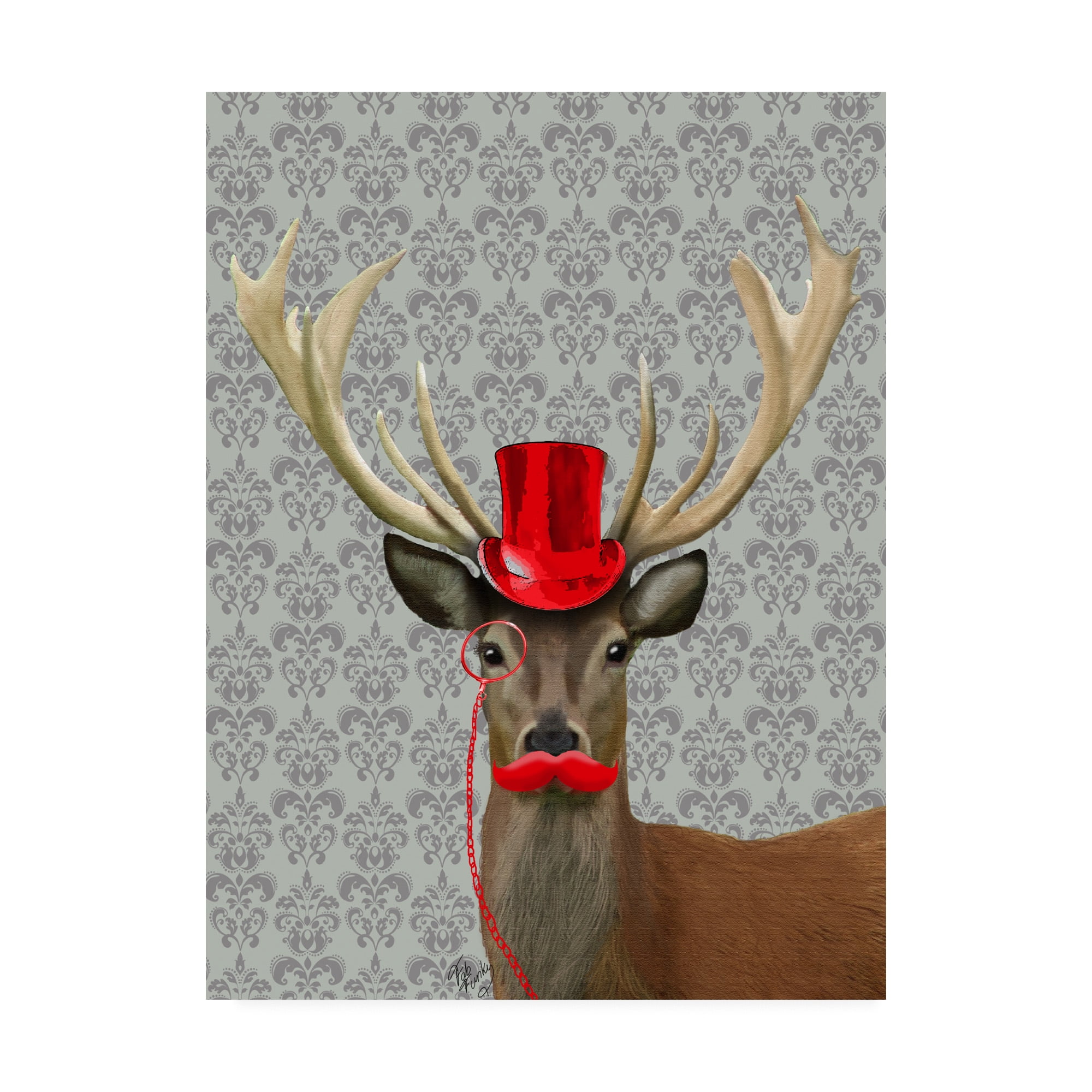 Trademark Fine Art 'Deer With Red Hat And Moustache' Canvas Art by Fab Funky