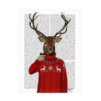 Trademark Fine Art Fab Funky Deer In Ski Sweater Canvas Wall Art - 14x19