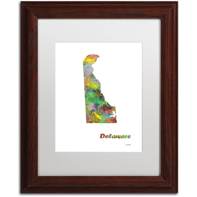 Trademark Fine Art "Delaware State Map-1" Canvas Art by Marlene Watson, White Matte, Wood Frame