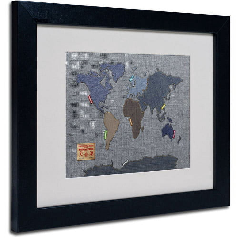 Trademark Fine Art "Denim World Map" Matted Framed Art by Michael Tompsett
