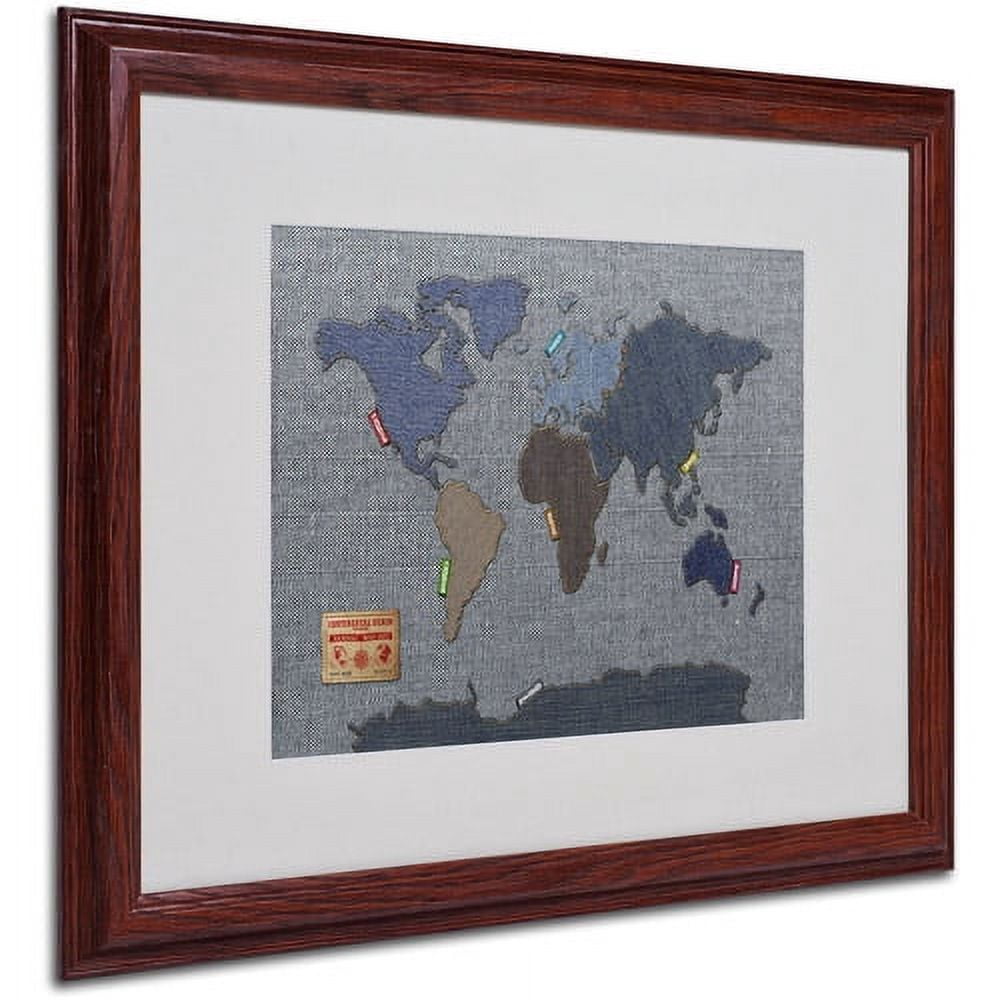Trademark Fine Art "Denim World Map" Matted Framed Art by Michael Tompsett