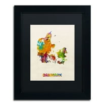 Trademark Fine Art "Denmark Watercolor Map" Canvas Art by Michael Tompsett, Black Matte, Black Frame