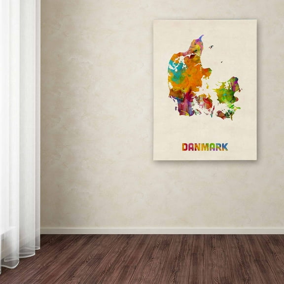 Trademark Fine Art "Denmark Watercolor Map" Canvas Art by Michael Tompsett