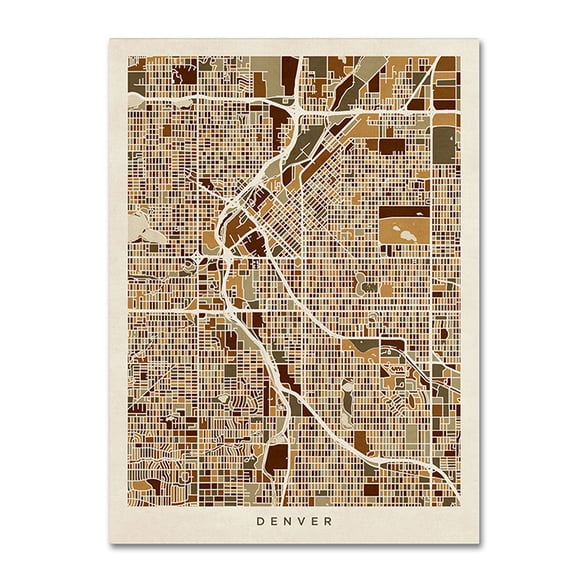 Trademark Fine Art "Denver CO Street Map Brown" Canvas Art by Michael Tompsett