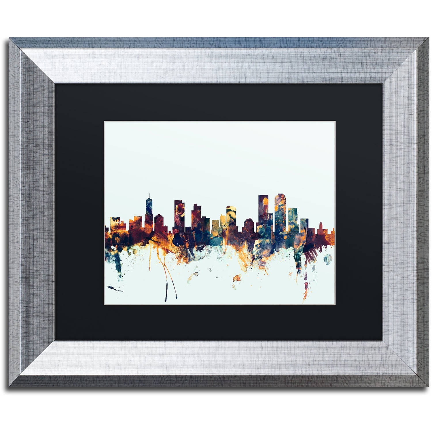 Trademark Fine Art "Denver Colorado Skyline Blue" Canvas Art by Michael Tompsett, Black Matte, Silver Frame