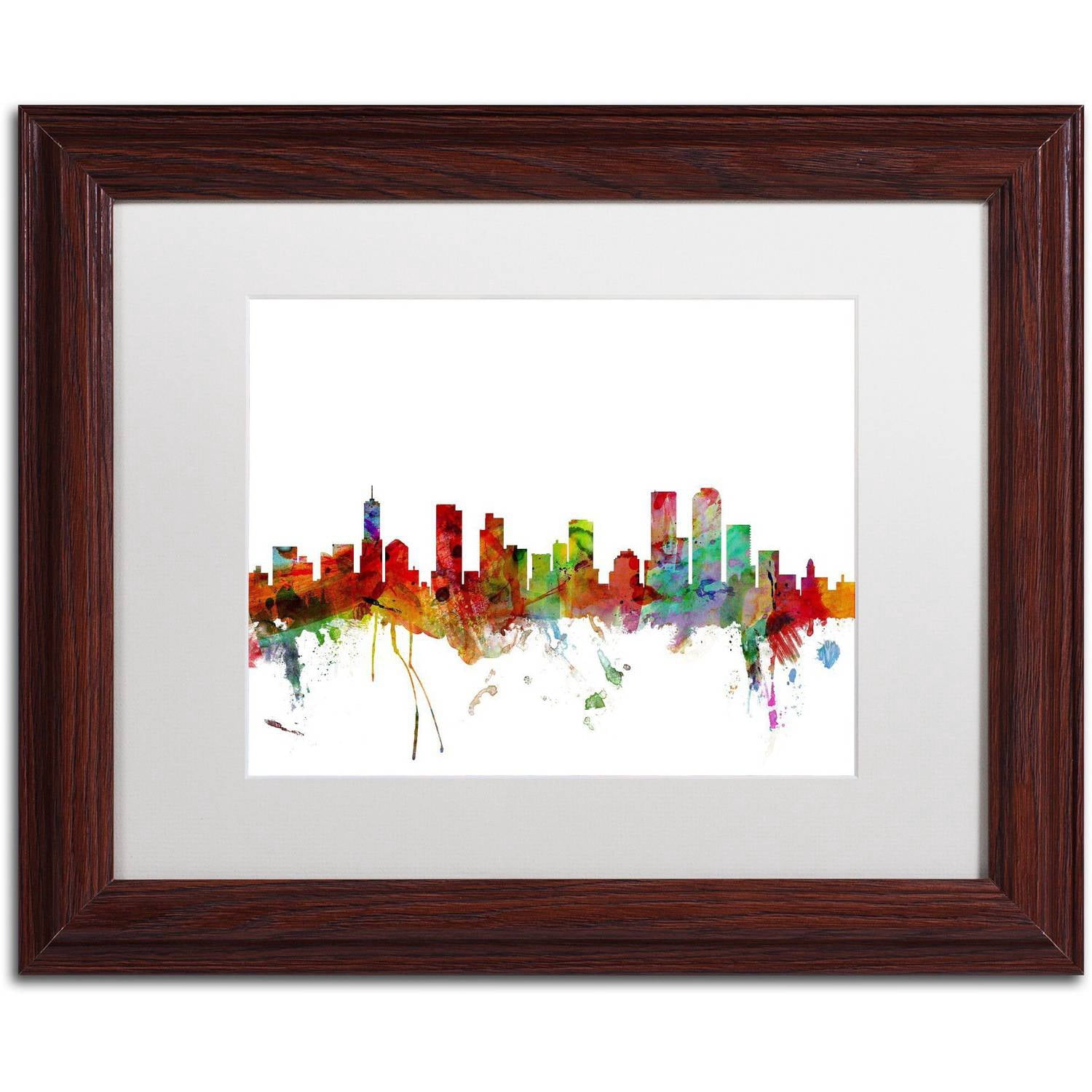 Trademark Fine Art 'Denver Colorado Skyline' Canvas Art by Michael Tompsett, White Matte, Wood Frame