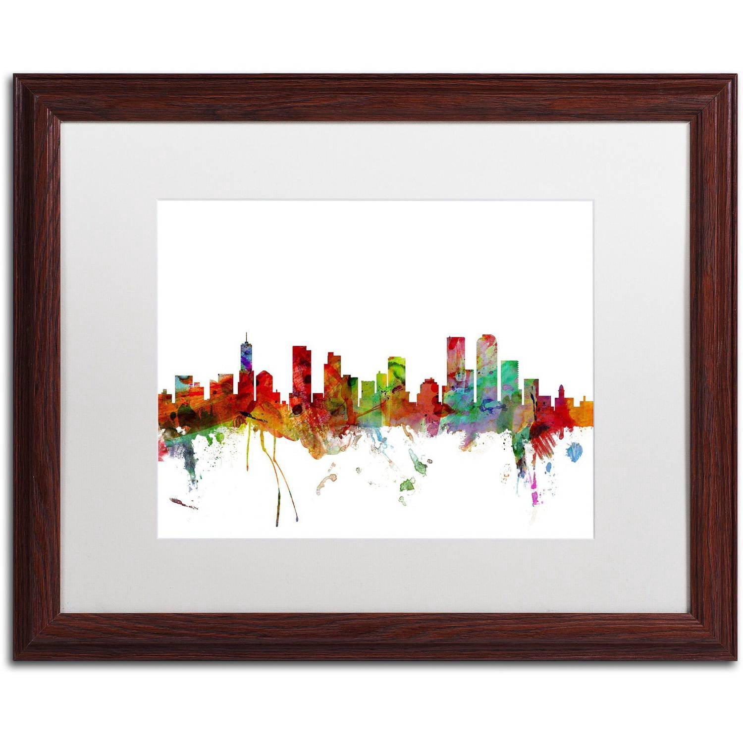 Trademark Fine Art 'Denver Colorado Skyline' Canvas Art by Michael Tompsett, White Matte, Wood Frame