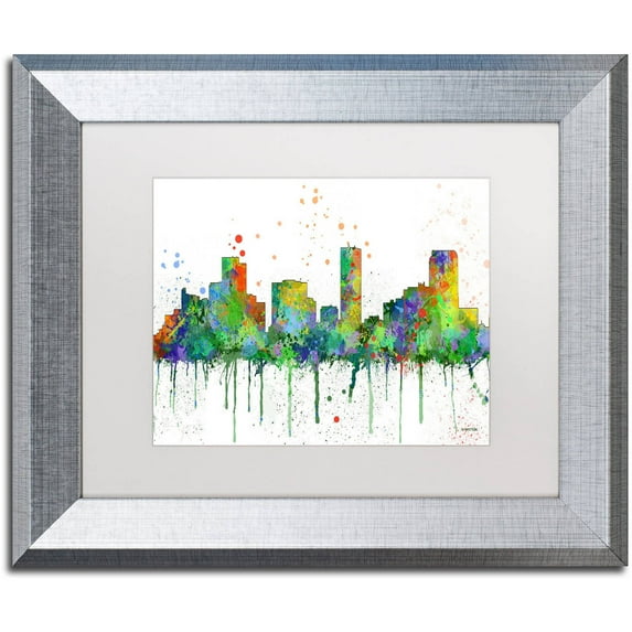 Trademark Fine Art "Denver Colorado Skyline Mclr-1" Canvas Art by Marlene Watson, White Matte, Silver Frame