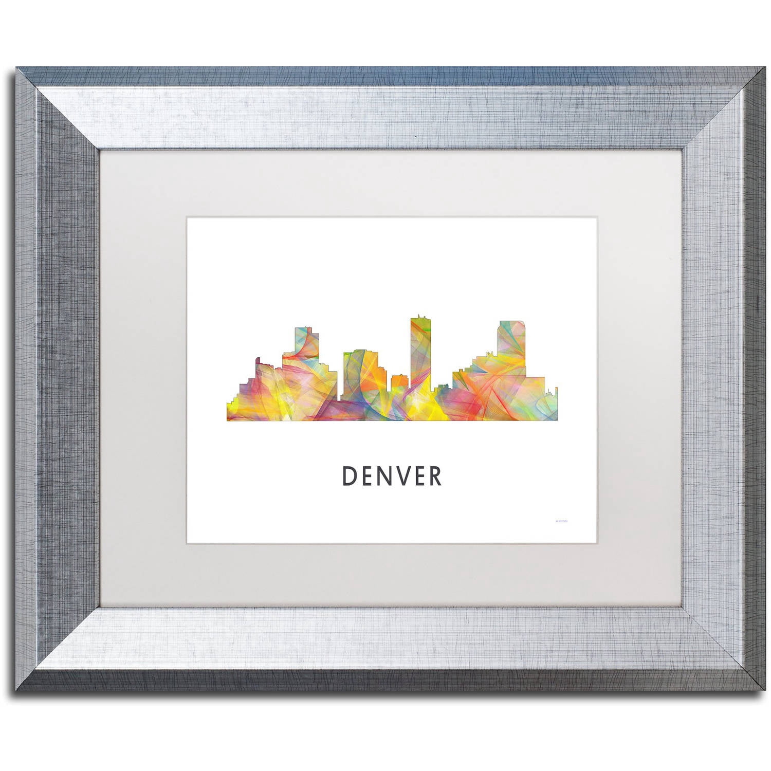 Trademark Fine Art 'Denver Colorado Skyline WB-1' Canvas Art by Marlene Watson, White Matte, Silver Frame