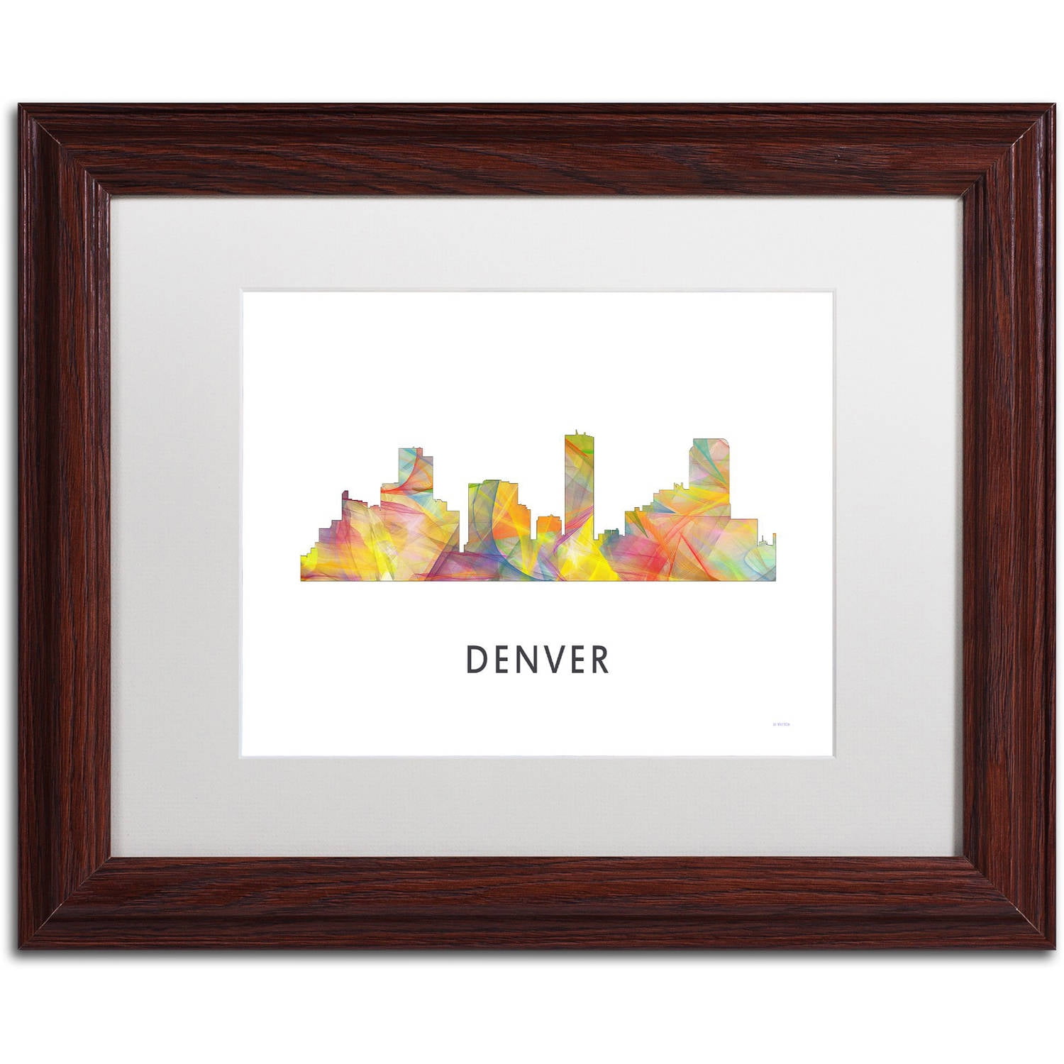 Trademark Fine Art 'Denver Colorado Skyline WB-1' Canvas Art by Marlene Watson, White Matte, Wood Frame