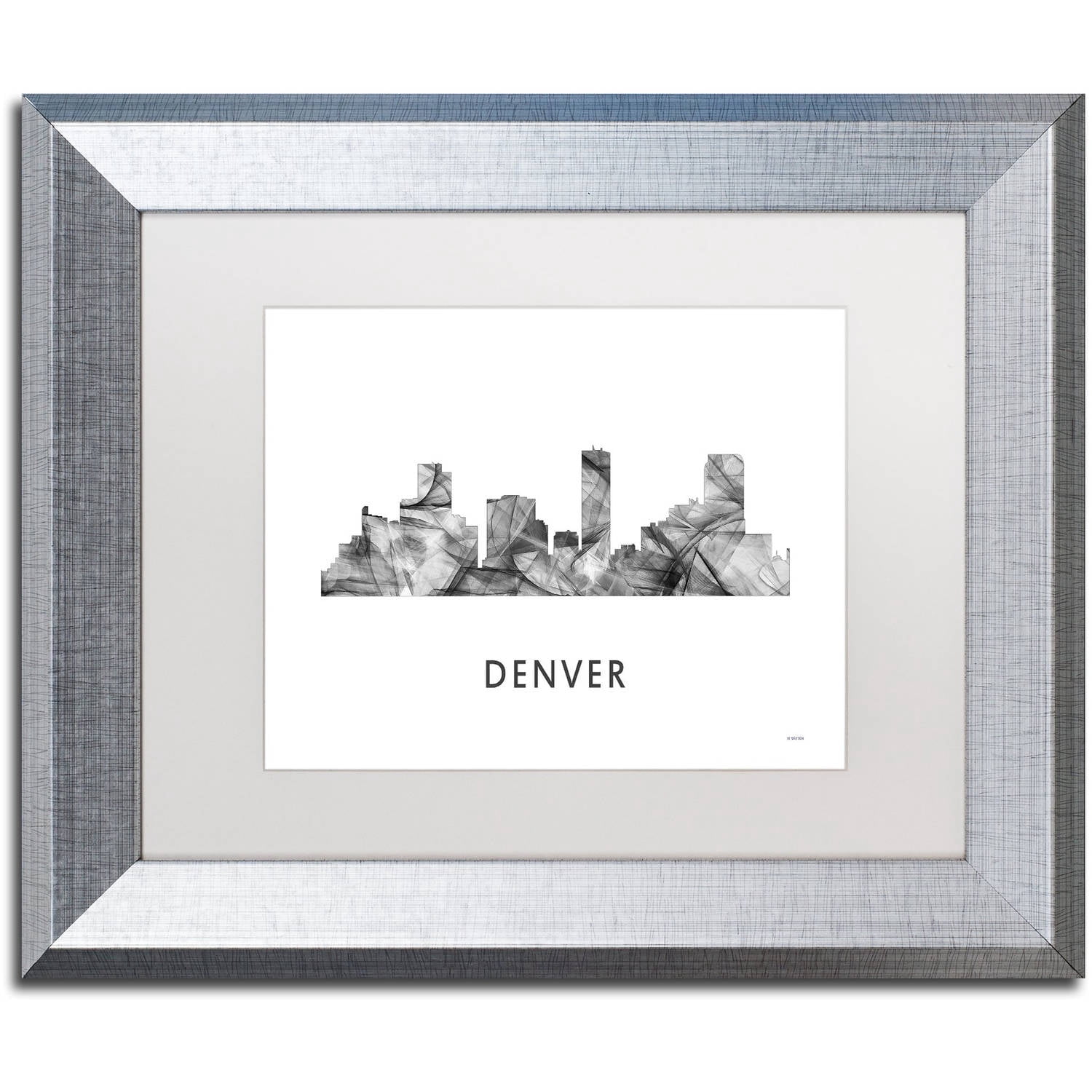 Trademark Fine Art 'Denver Colorado Skyline WB-BW' Canvas Art by Marlene Watson, White Matte, Silver Frame