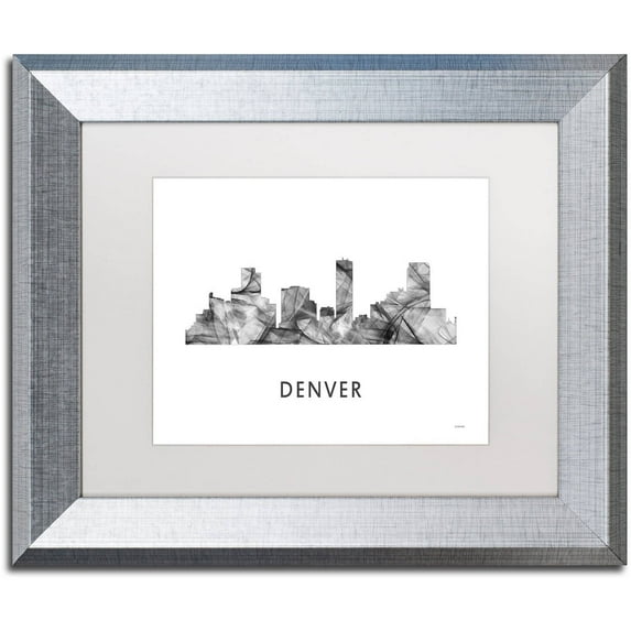 Trademark Fine Art 'Denver Colorado Skyline WB-BW' Canvas Art by Marlene Watson, White Matte, Silver Frame