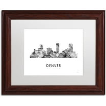 Trademark Fine Art 'Denver Colorado Skyline WB-BW' Canvas Art by Marlene Watson, White Matte, Wood Frame