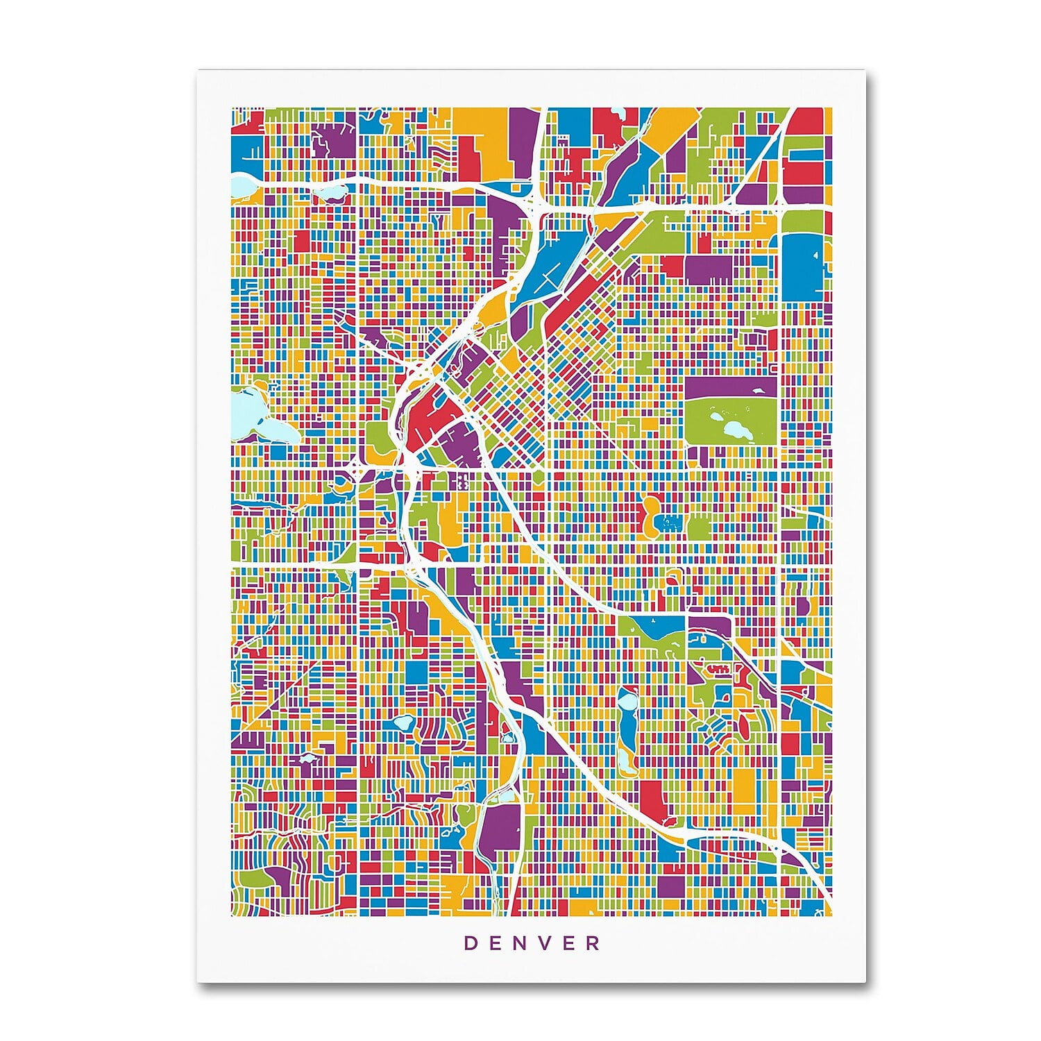 Trademark Fine Art "Denver Colorado Street Map 2" Canvas Art by Michael Tompsett