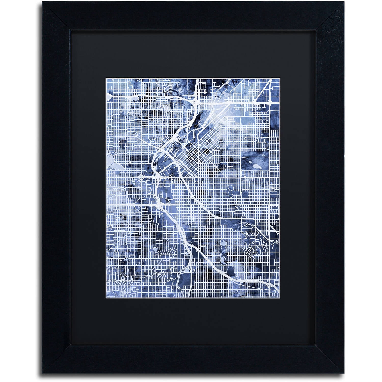 Trademark Fine Art "Denver Colorado Street Map B&W" Canvas Art by Michael Tompsett, Black Matte, Black Frame