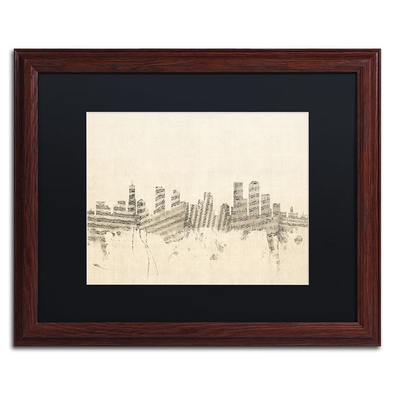 Trademark Fine Art ''Denver Skyline Sheet Music'' by Michael Tompsett 16" x 20" Black Matted Wood
