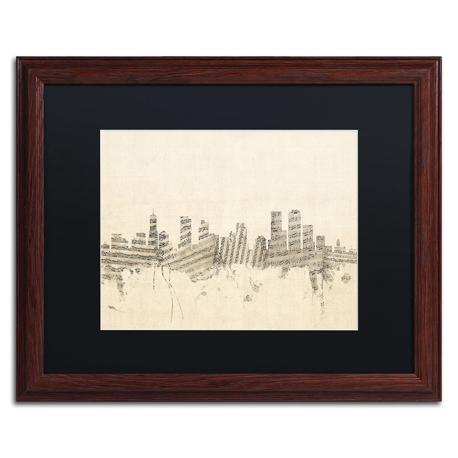 Trademark Fine Art ''Denver Skyline Sheet Music'' by Michael Tompsett 16" x 20" Black Matted Wood