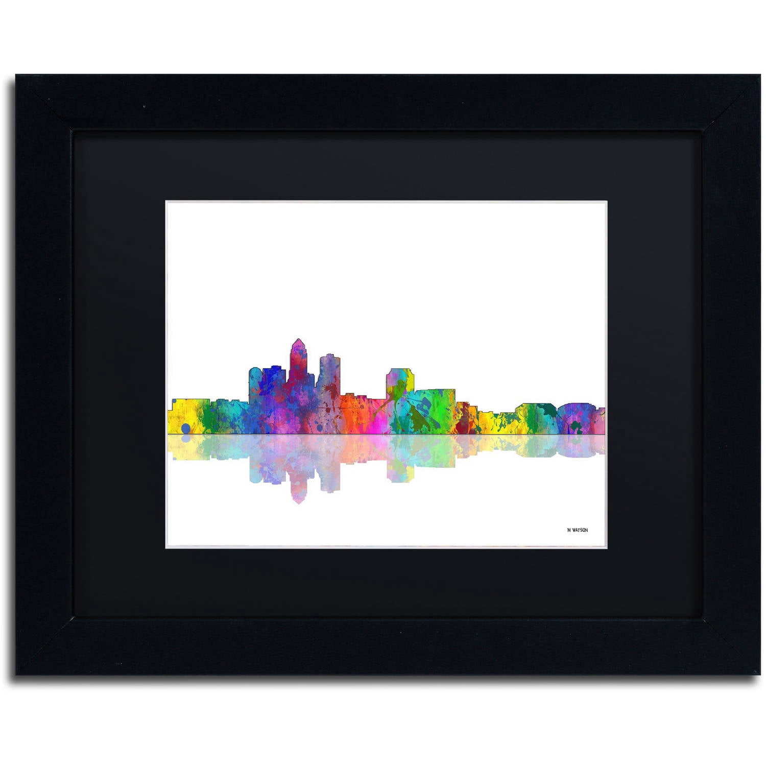 Trademark Fine Art "Des Moines Iowa Skyline" Canvas Art by Marlene Watson Black Mat, Black Frame