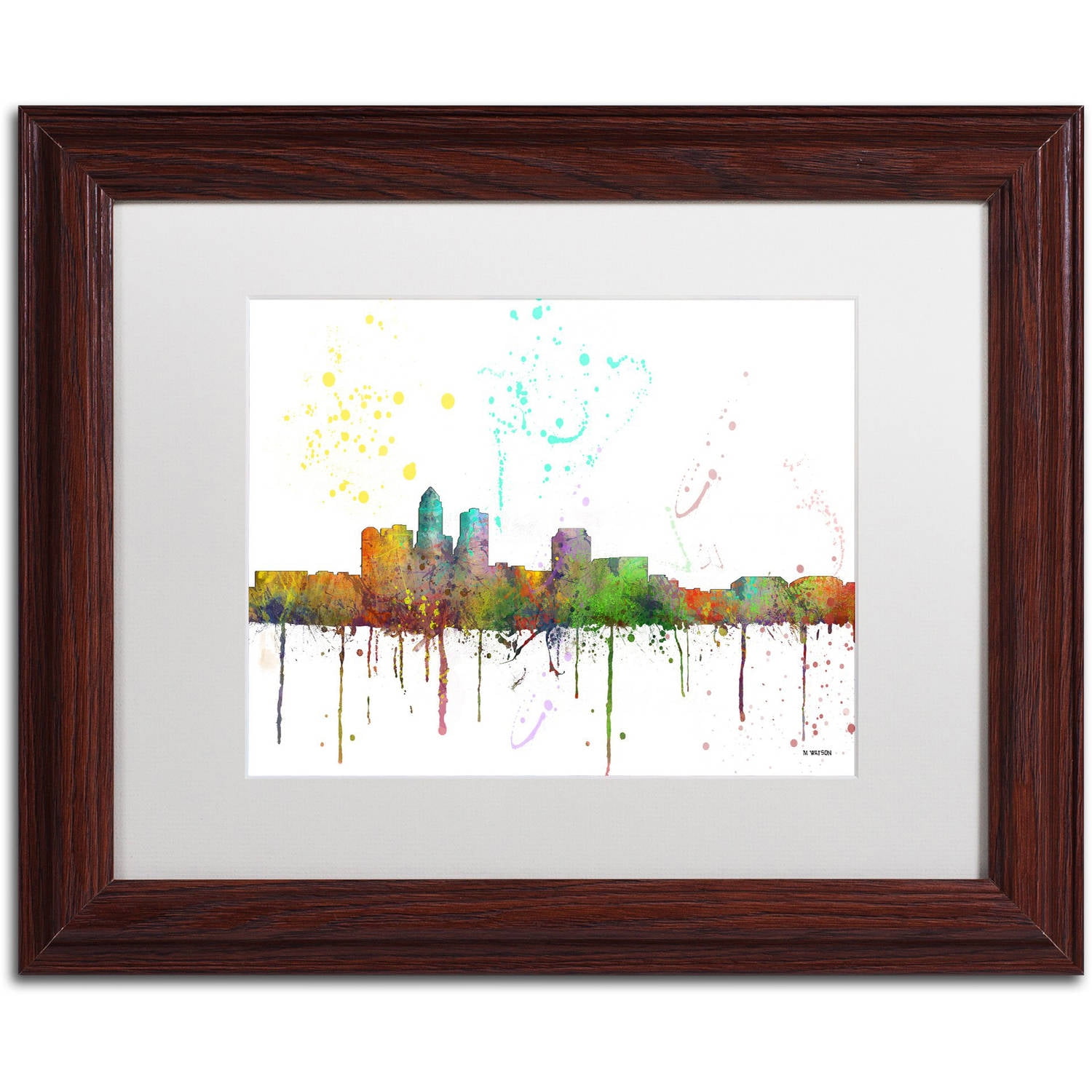 Trademark Fine Art "Des Moines Iowa Skyline Mclr-1" Canvas Art by Marlene Watson, White Matte, Wood Frame