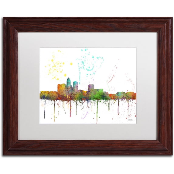 Trademark Fine Art "Des Moines Iowa Skyline Mclr-1" Canvas Art by Marlene Watson, White Matte, Wood Frame