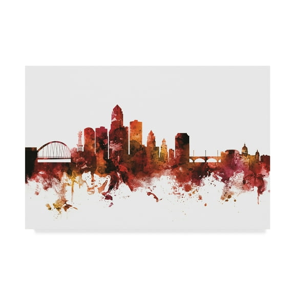 Trademark Fine Art 'Des Moines Iowa Skyline Red' Canvas Art by Michael Tompsett
