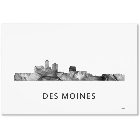 Trademark Fine Art 'Des Moines Iowa Skyline WB-BW' Canvas Art by Marlene Watson
