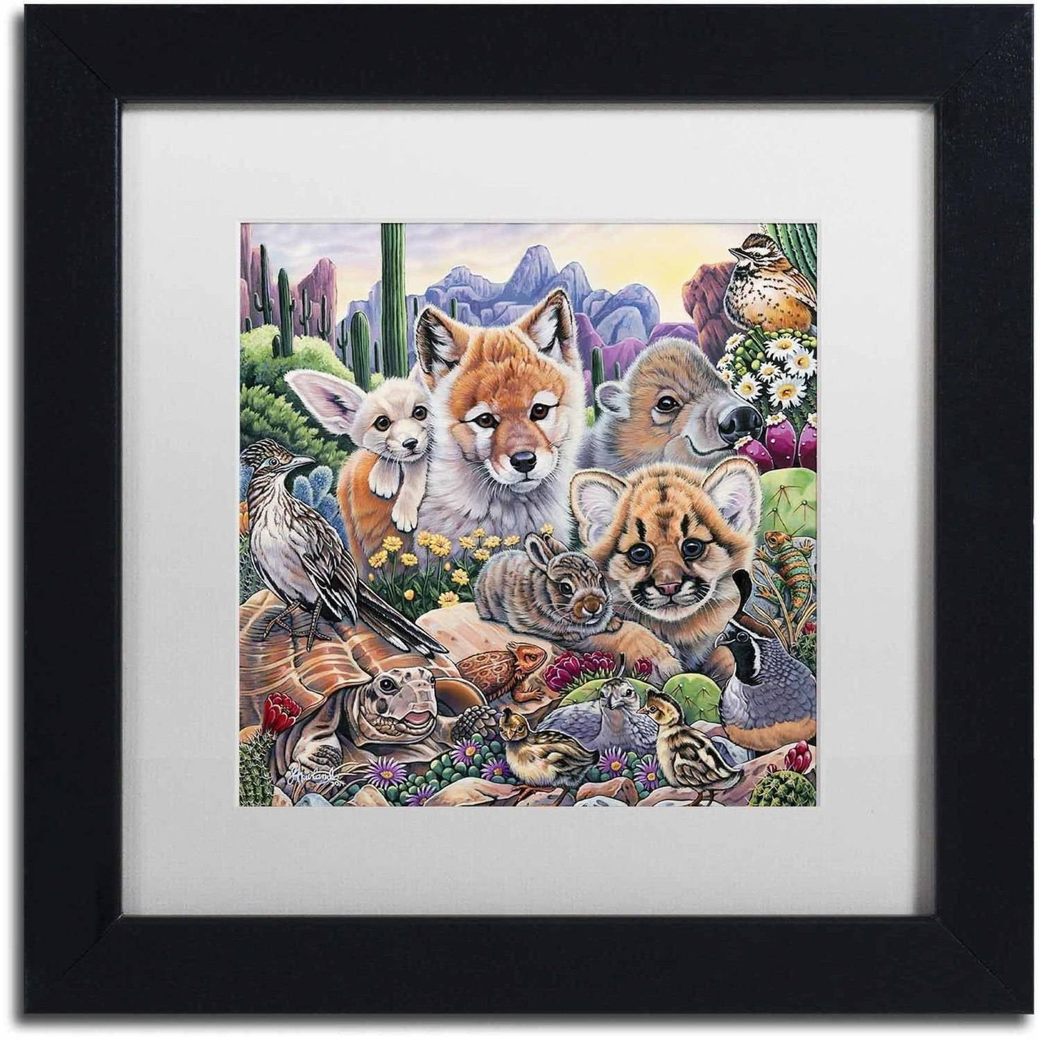 Trademark Fine Art 'Desert Buddies' Canvas Art by Jenny Newland, White Matte, Black Frame