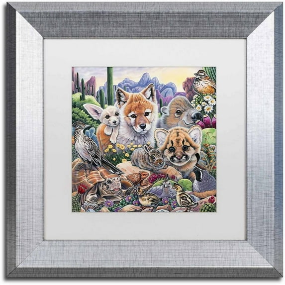 Trademark Fine Art 'Desert Buddies' Canvas Art by Jenny Newland, White Matte, Silver Frame