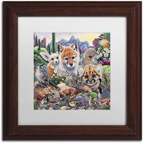 Trademark Fine Art 'Desert Buddies' Canvas Art by Jenny Newland, White Matte, Wood Frame