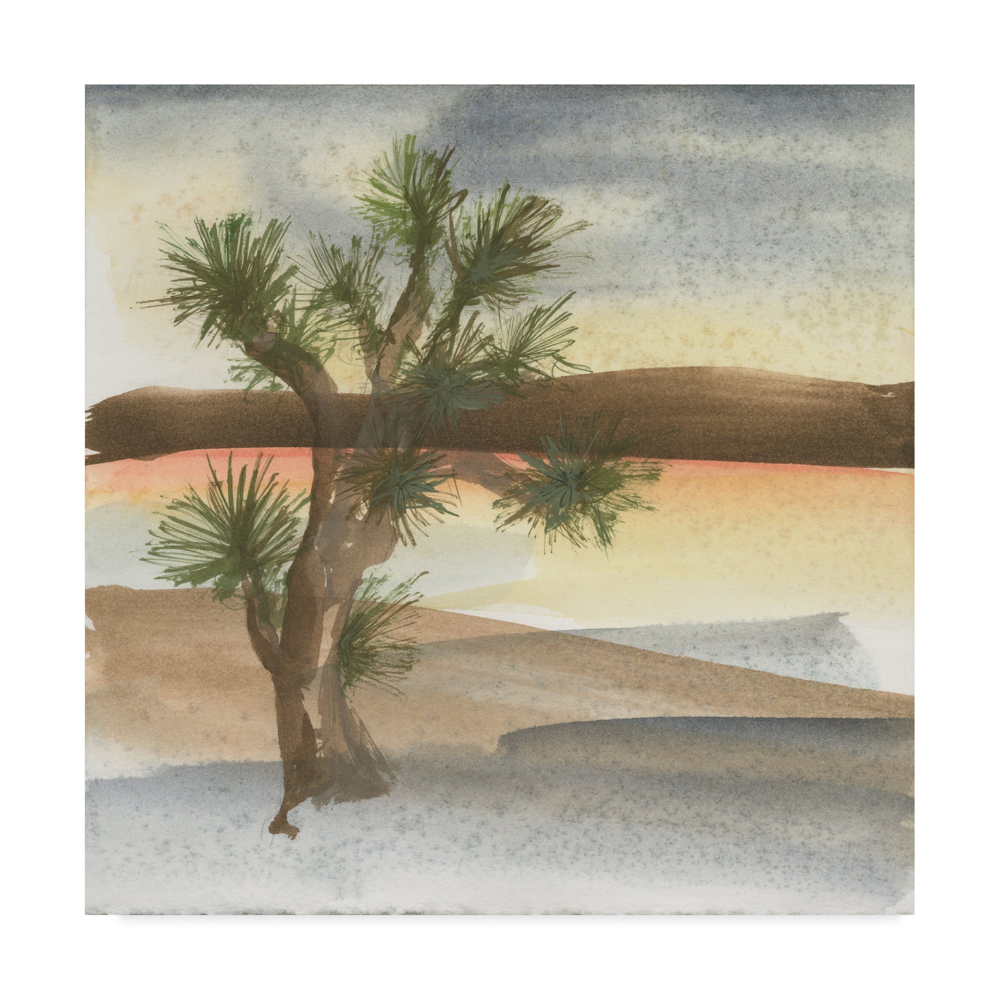18" x 18" Tan and Blue-Grey Watercolor Joshua Tree Canvas Art