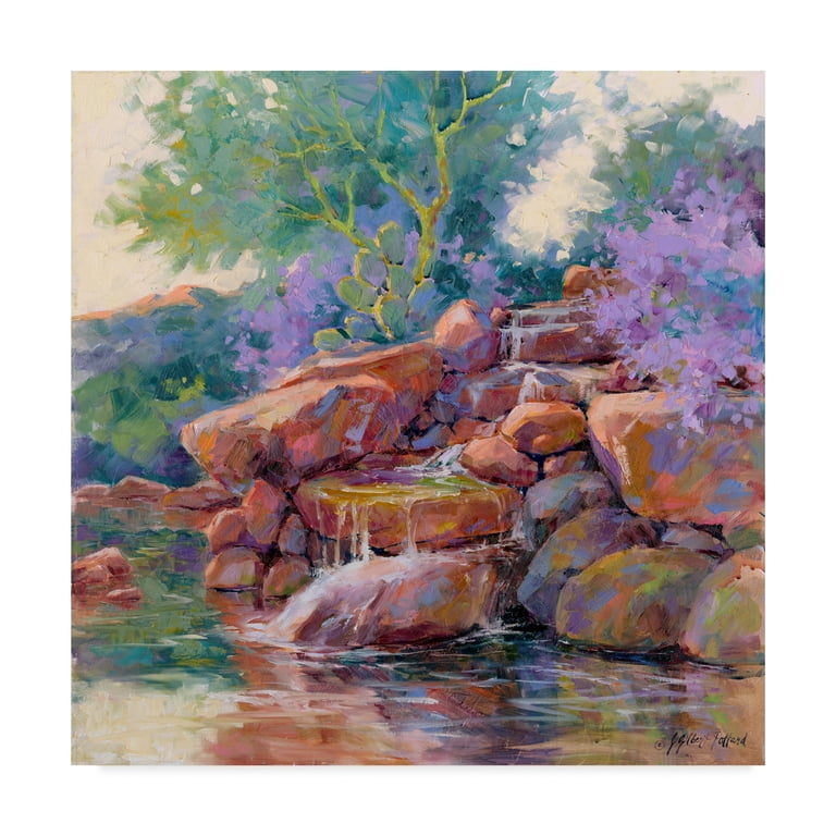 Rock Paintings, Landscape Paintings, Mountain sides art, Stream paintings, Wood Canvas, Interior high quality Decor Wall, Artwork, Mountain Stream