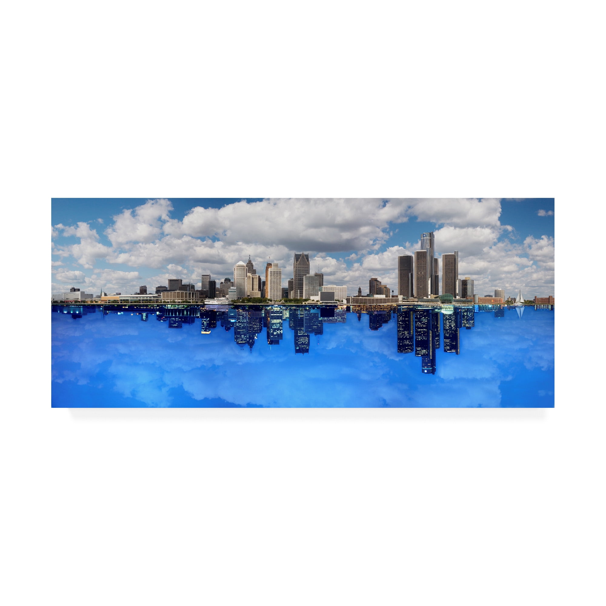 Trademark Fine Art 'Detroit Day And Night Detroit Michigan Color Pan' Canvas Art by Monte Nagler