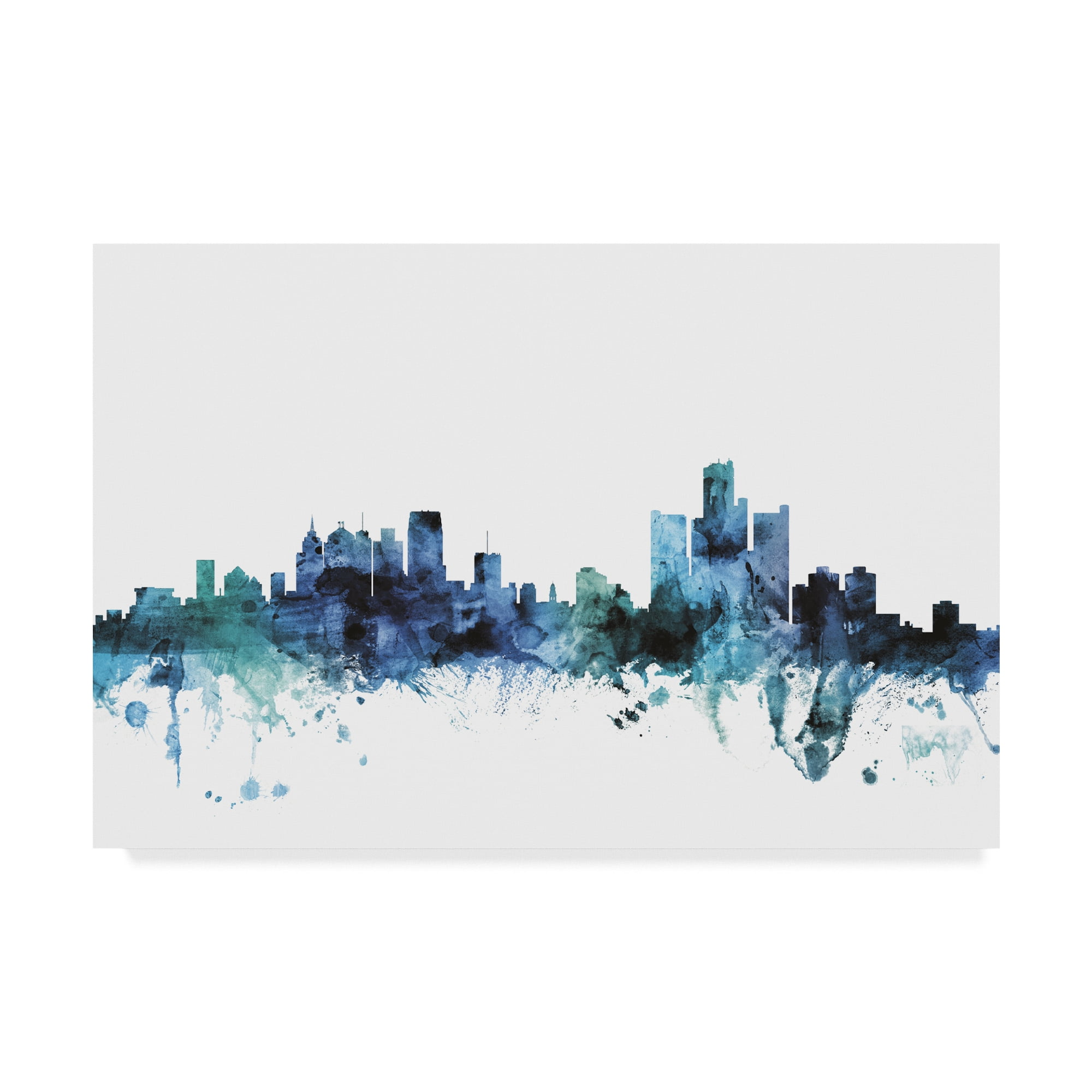 Trademark Fine Art 'Detroit Michigan Blue Teal Skyline' Canvas Art by Michael Tompsett