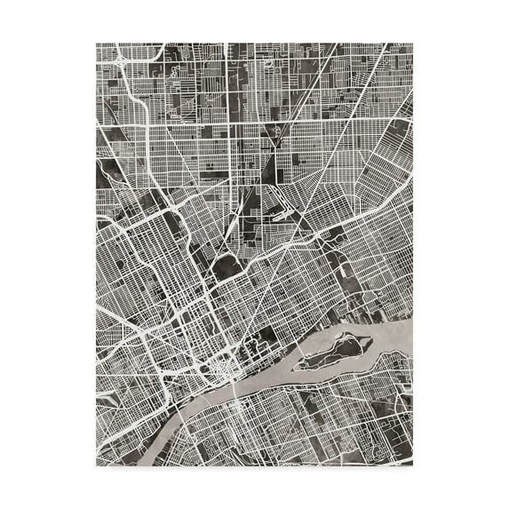 Trademark Fine Art 'Detroit Michigan City Map Black' Canvas Art by Michael Tompsett