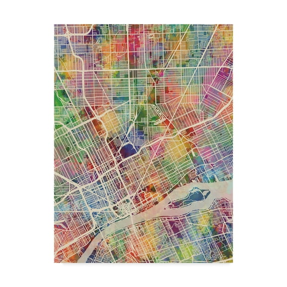 Trademark Fine Art 'Detroit Michigan City Map' Canvas Art by Michael Tompsett