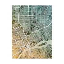Trademark Fine Art 'Detroit Michigan City Map Teal Orange' Canvas Art by Michael Tompsett