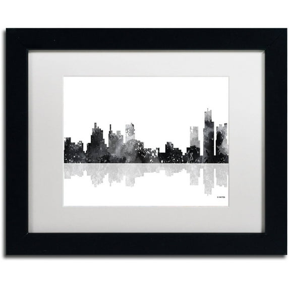 Trademark Fine Art "Detroit Michigan Skyline BG-1" Canvas Art by Marlene Watson, White Matte, Black Frame