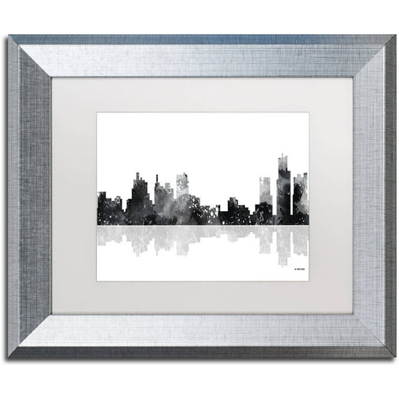 Trademark Fine Art "Detroit Michigan Skyline BG-1" Canvas Art by Marlene Watson, White Matte, Silver Frame