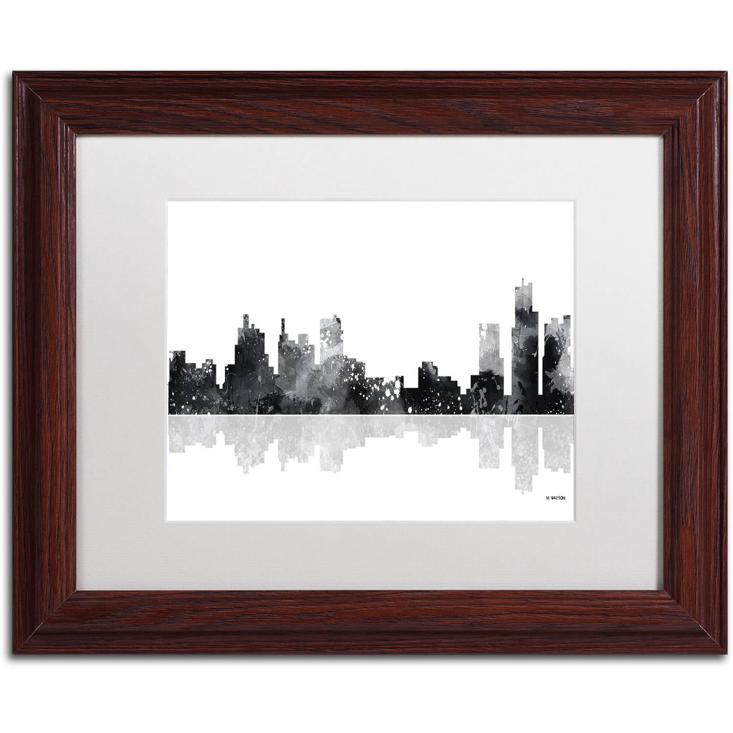 Trademark Fine Art "Detroit Michigan Skyline BG-1" Canvas Art by Marlene Watson, White Matte, Wood Frame