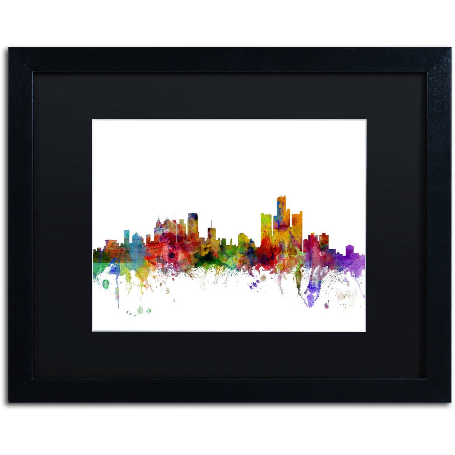 Trademark Fine Art 'Detroit Michigan Skyline' Canvas Art by Michael Tompsett, Black Matte, Black Frame