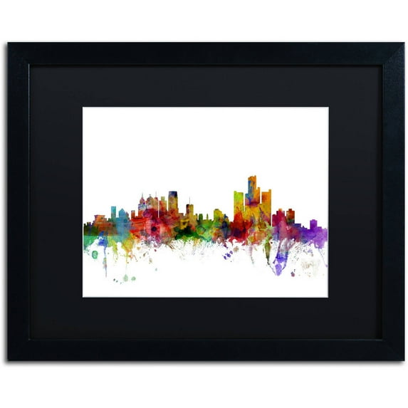 Trademark Fine Art 'Detroit Michigan Skyline' Canvas Art by Michael Tompsett, Black Matte, Black Frame