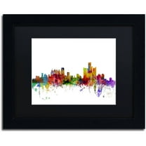Trademark Fine Art 'Detroit Michigan Skyline' Canvas Art by Michael Tompsett, Black Matte, Black Frame