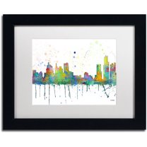 Trademark Fine Art "Detroit Michigan Skyline Mclr-1" Canvas Art by Marlene Watson, White Matte, Black Frame